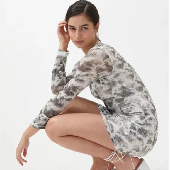 knee length dresses for ladies Urban Outfitters Cherub Print Ruched Mesh Mini Dress Size Medium main image 0